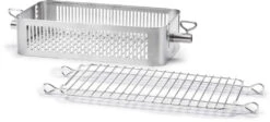Napoleon Flat Stainless Steel Rotisserie Basket -PitMaster Shop 57013 Web Gallery 03 57013 Adjustable Stainless Steel Rotisserie Basket OnWhite Seperated
