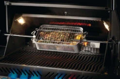 Napoleon Flat Stainless Steel Rotisserie Basket -PitMaster Shop 57013 Web Gallery 05 57013 Adjustable Stainless Steel Rotisserie Basket InUse